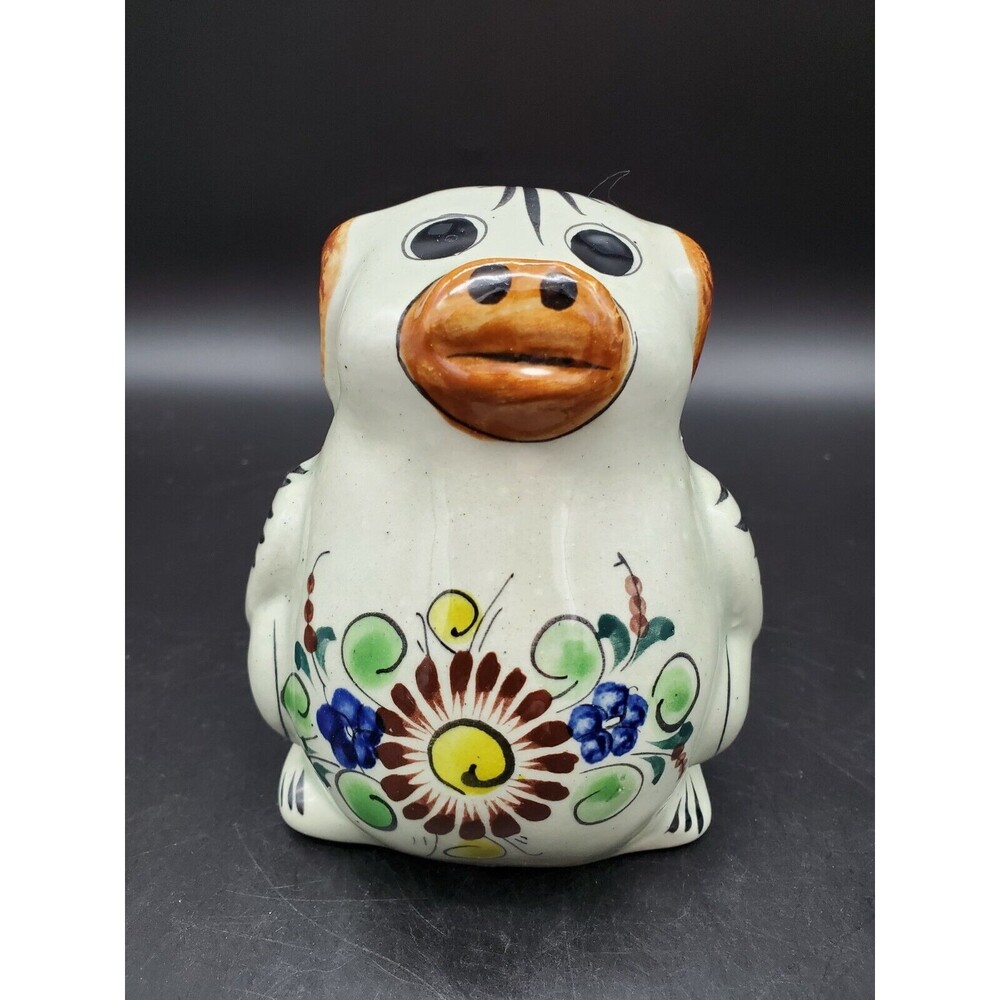 Mexican Tonala Folk Art Pottery Pig Standing Signed Hand Painted NICE